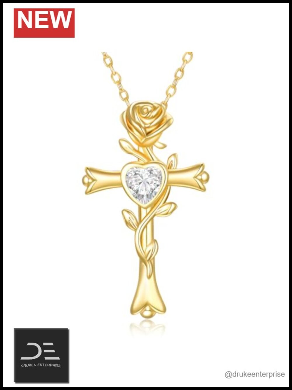 14K Gold Plated Cubic Zirconia Cross Birthstone Heart Pendant Necklace Lobster